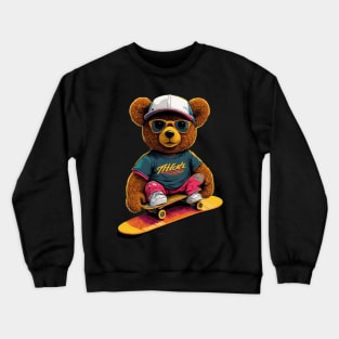 Cute teddy bear on skateboard Crewneck Sweatshirt